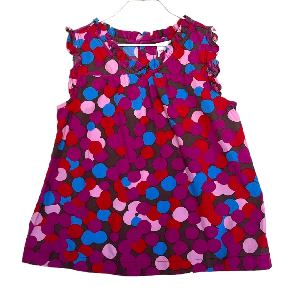 Hanna Andersson Brown Pink Blue Dot Ruffle top